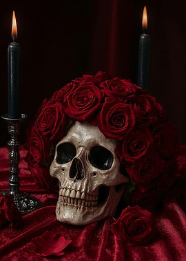 Skull with Roses and Candles