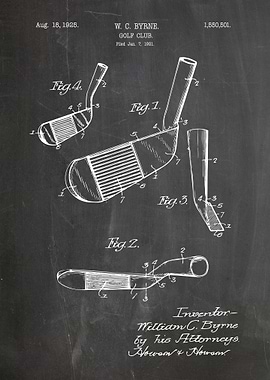 Golf Club Patent Drawing on Chalkboard