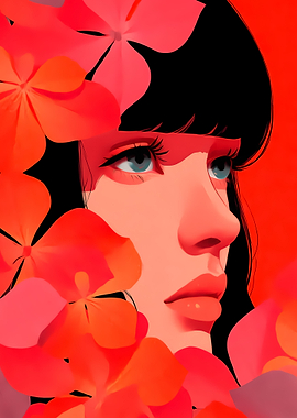 Woman Portrait with Red Flowers