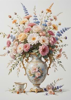 Floral arrangement in ornate vase