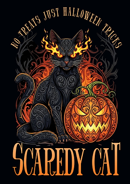 Halloween Black Cat and Pumpkin Art