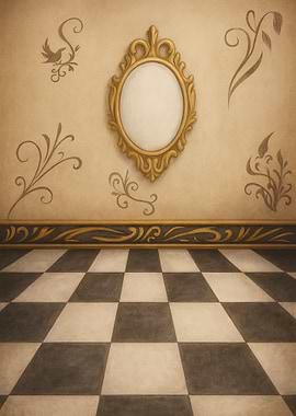 Ornate Mirror with Checkered Floor