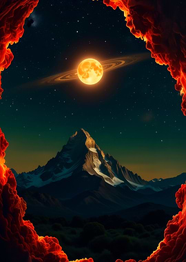 Mountain and Ringed Planet Landscape