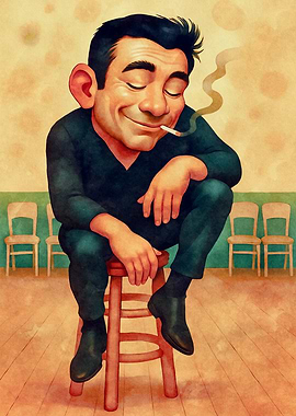 Man Smoking on Stool Illustration
