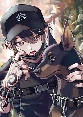 Anime Boy with Doberman Dog