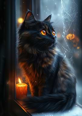 Black cat with orange eyes