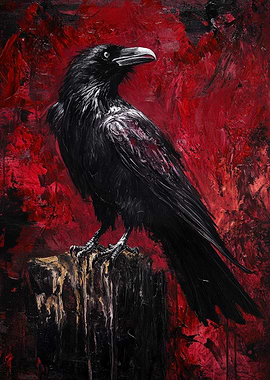 Raven on Post Painting