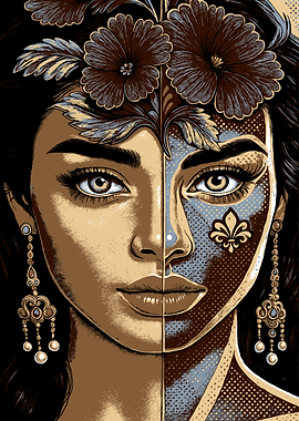 Dual-Faced Woman with Floral Crown