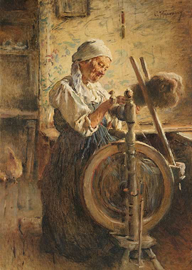 Woman Spinning Wool, Painting