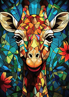 Colorful Giraffe Stained Glass Art
