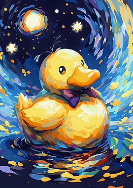 Duck in Starry Night Painting