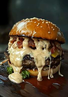 Delicious Double Cheeseburger with Dripping Sauce