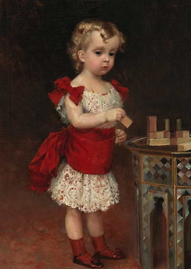 Young Girl Playing with Blocks Painting