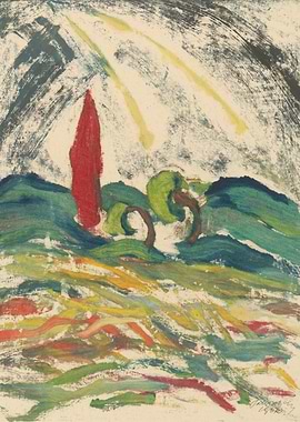 Expressionist Landscape with Red Tower