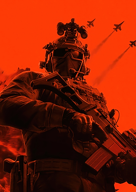 Military Soldier with Rifle and Jets