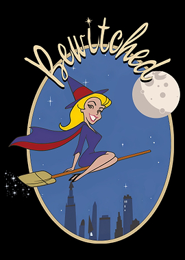 Bewitched Witch Flying Over City