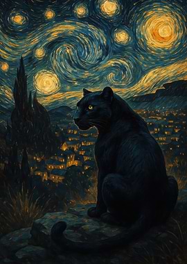 Black Panther under Starry Night Sky