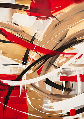 Abstract Painting with Red and Black Strokes