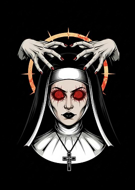 Creepy Nun with Hands and Cross