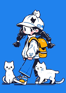 Girl with Cats Illustration