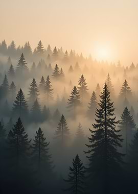 Misty Forest at Sunrise
