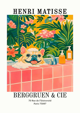 Henri Matisse style dog in bathtub