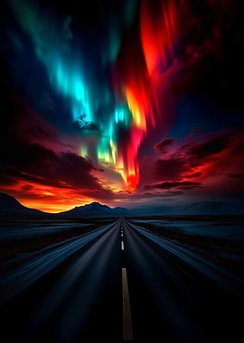 Aurora Borealis over a Lonely Road