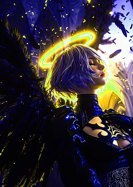 Dark Angel with Halo and Wings