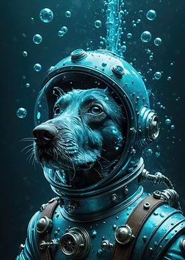 Deep-Sea Diver Dog in Vintage Diving Suit