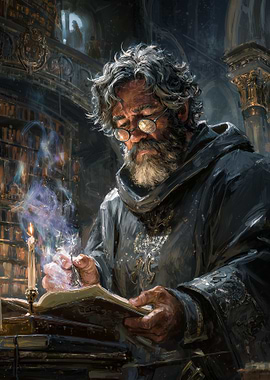 Wizard writing in a spellbook