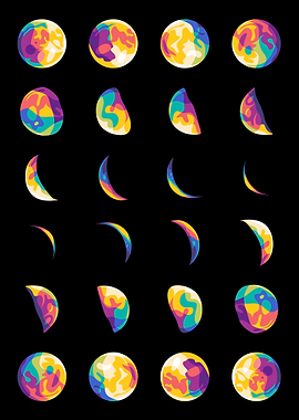 Colorful Moon Phases on Black Background