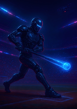 Futuristic Baseball Player in Stadium