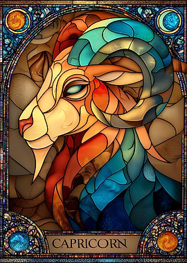 Capricorn Zodiac Sign Stained Glass Art