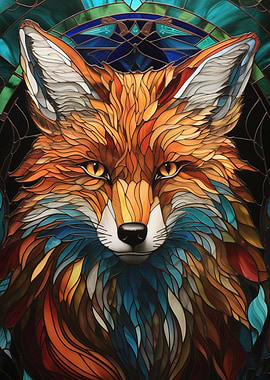 Stained Glass Fox Portrait