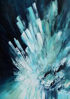 Abstract Turquoise and White Explosion Painting