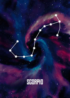 Scorpio Constellation on Nebula Background