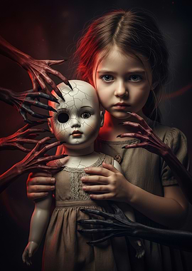 Creepy Doll and Girl with Hands