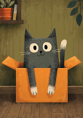Cat in a Box Illustration