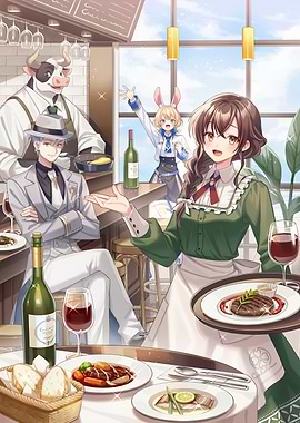 Anime Restaurant Scene with Animal Characters