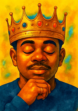 Pensive King with Golden Crown