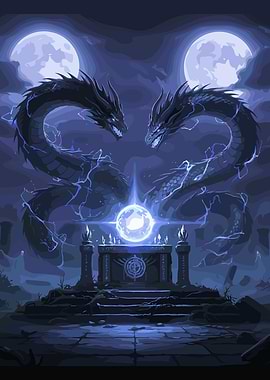 Two Dragons with Orb and Moons