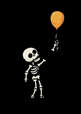 Skeleton with Balloon on Black Background