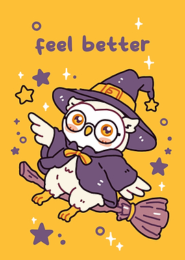 Cute Owl Witch Feel Better Card