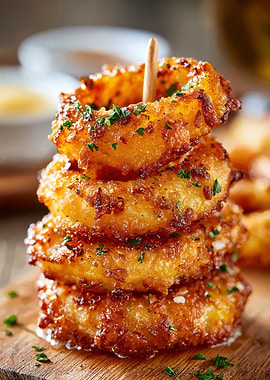 Stack of golden fried onion rings
