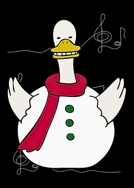 Cartoon Duck Singing with Musical Notes