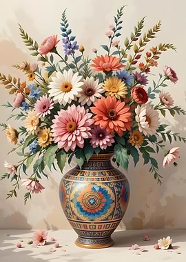 Floral arrangement in decorative vase