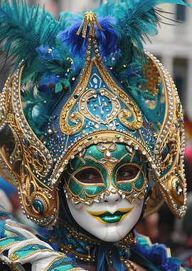 Venetian Carnival Mask with Feathers