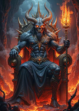 Demon King on Throne with Trident