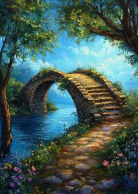 Stone Bridge Over Water Painting