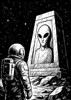 Astronaut and Alien Monolith Encounter
